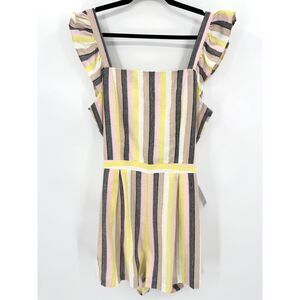 NWT BTFL-LIFE White Yellow Purple Back Tie Linen Romper Size L Large
